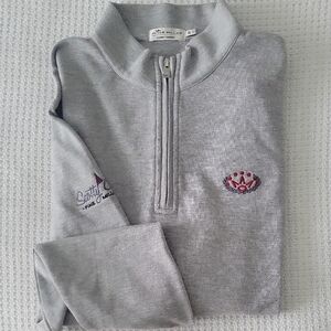 Peter Millar Light Gray Half-Zip Pullover with Red Accent